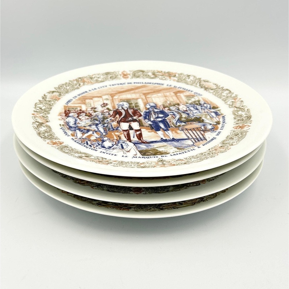 VTG Darceau‎ Limoges Marquis de Lafayette Plates Set of 4 French Porcelain 1970s